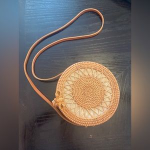 Boho Vibe Rattan with a 
Genuine Leather Strap Purse!